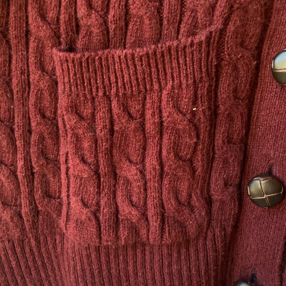 Abercrombie Fitch Burgundy Red Cotton Cardigan Sweater Womens Size M Cable Knit - Picture 12 of 16